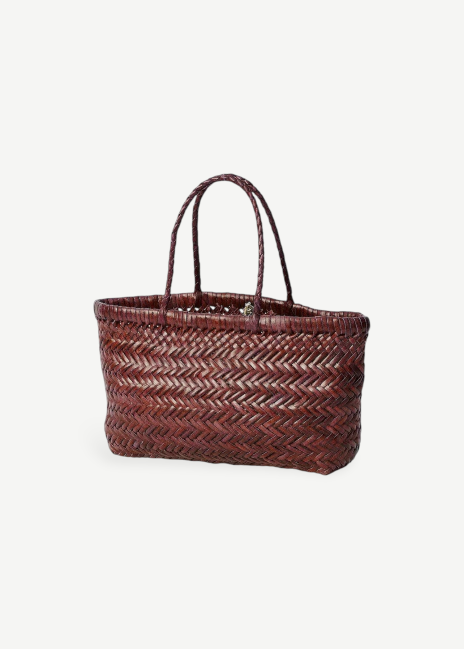 KABE SHOP INC Mini Flat Gora bag in dark brown handwoven buffalo calf leather with a braided handle