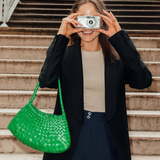 KABE SHOP INC Rosanna Bag in vibrant green handwoven buffalo leather with a sleek shoulder silhouette