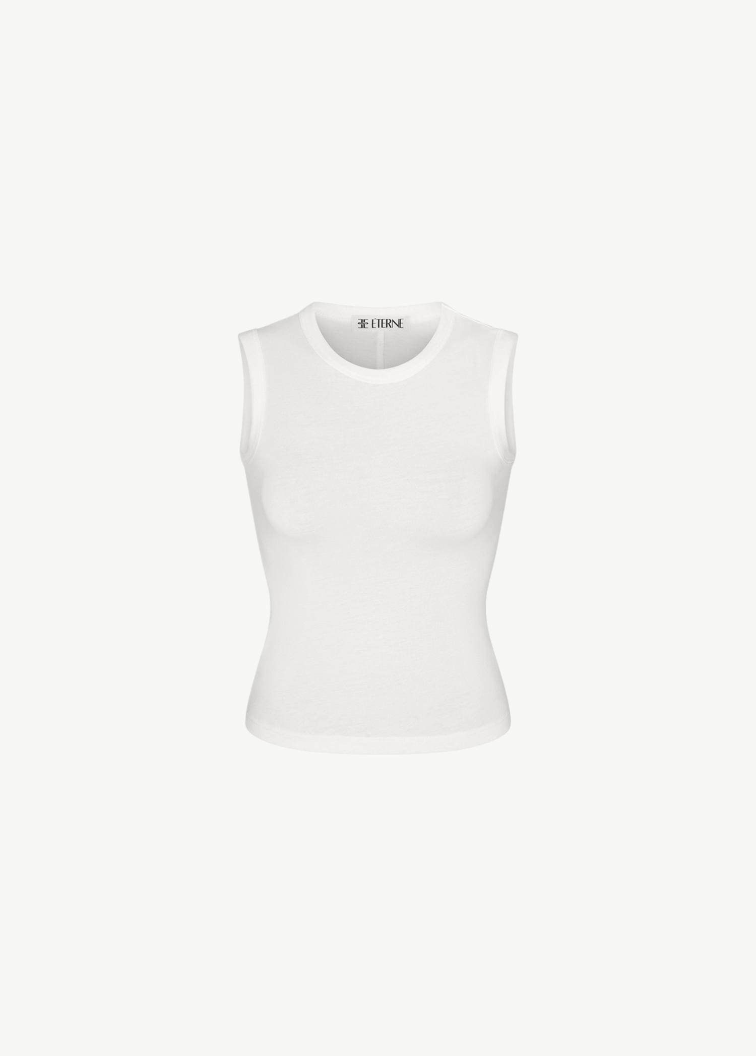 A slim-fit, white sleeveless crewneck Fitted Muscle Tank in a cotton-modal blend.