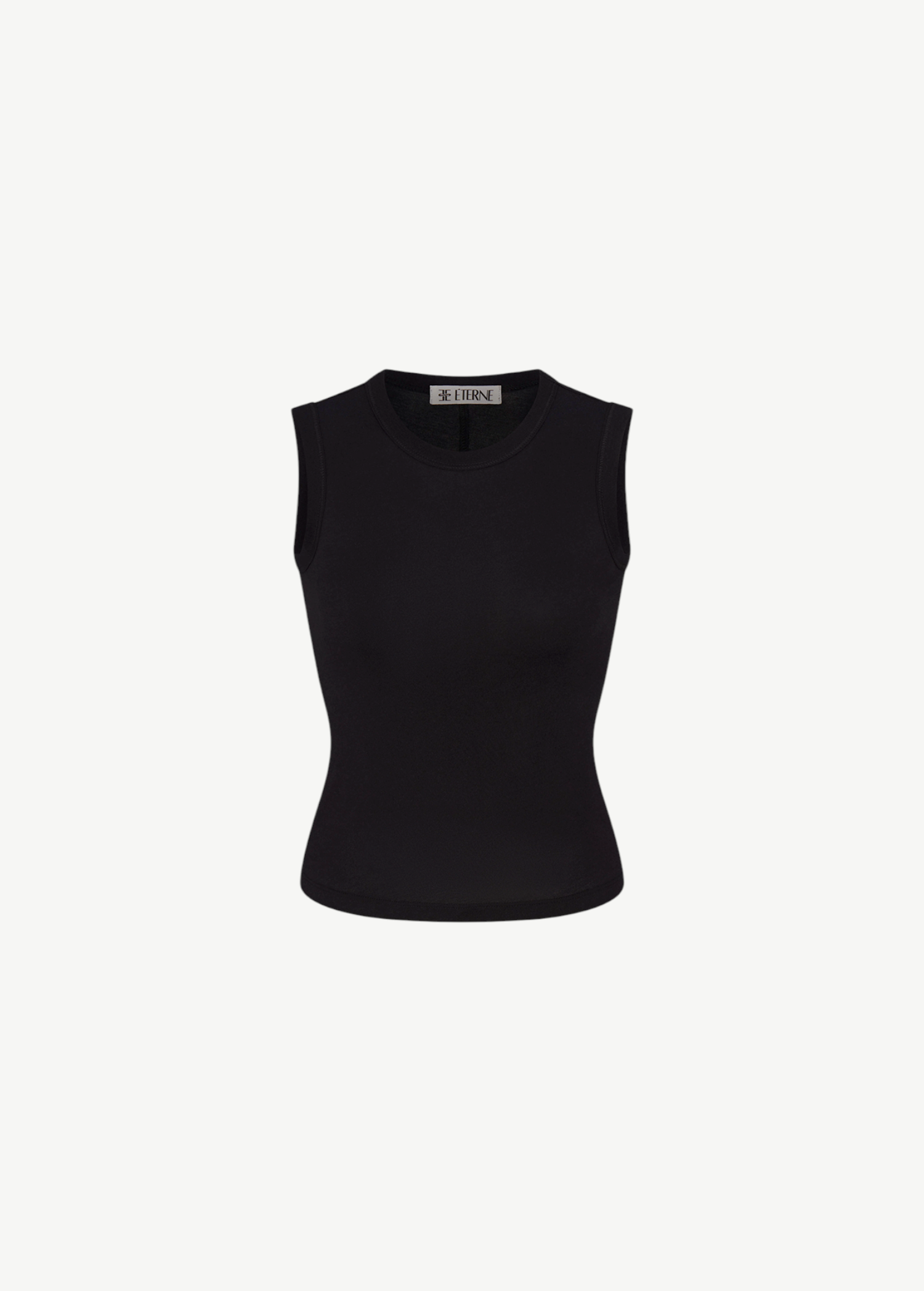 KABE SHOP INC black fitted muscle tank made from a soft cotton-modal blend with a classic crew neckline.
