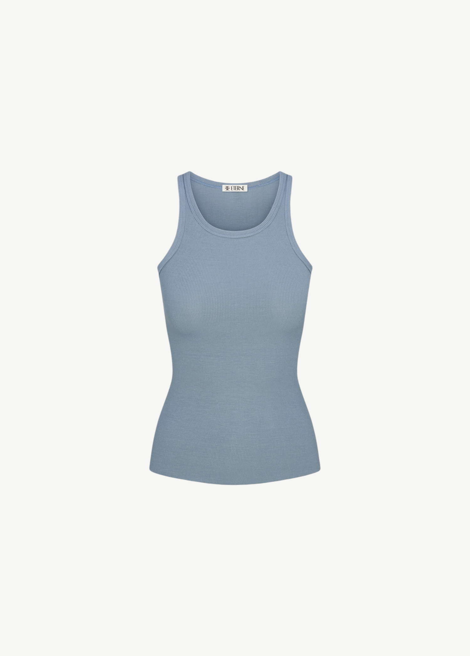 KABE SHOP INC high neck fitted tank in blue ribbed fabric with a slim silhouette for everyday wear.