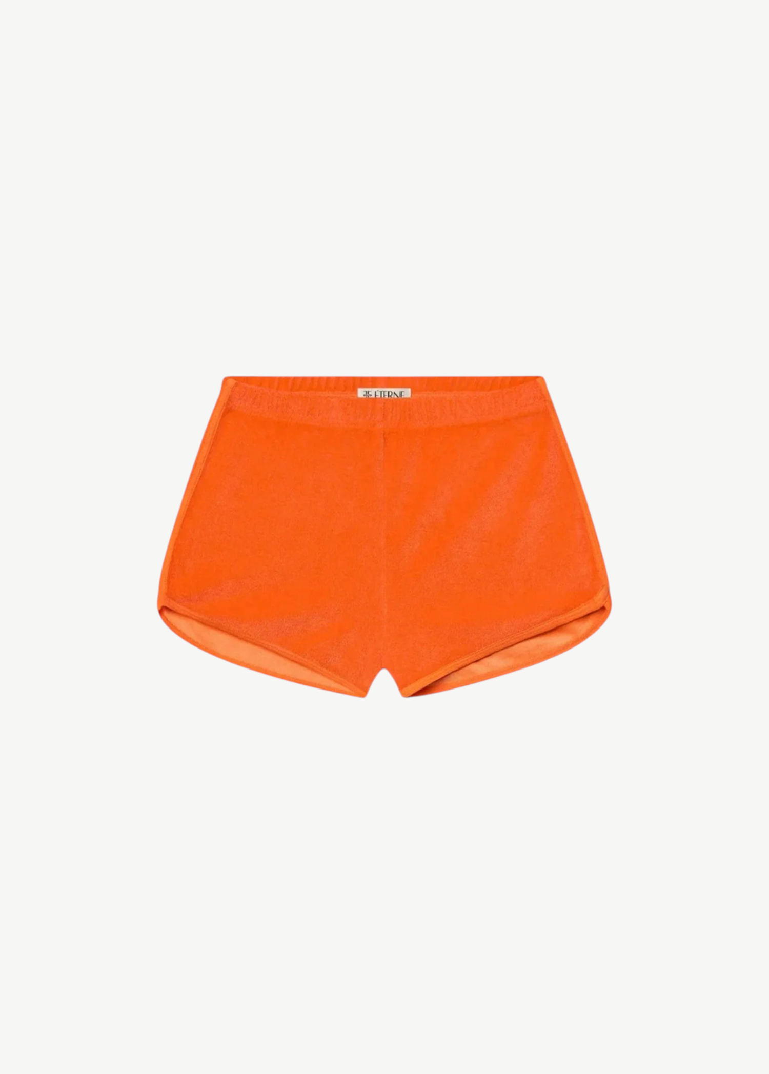 Bright orange slim fit Mini Track Shorts featuring a wide waistband.