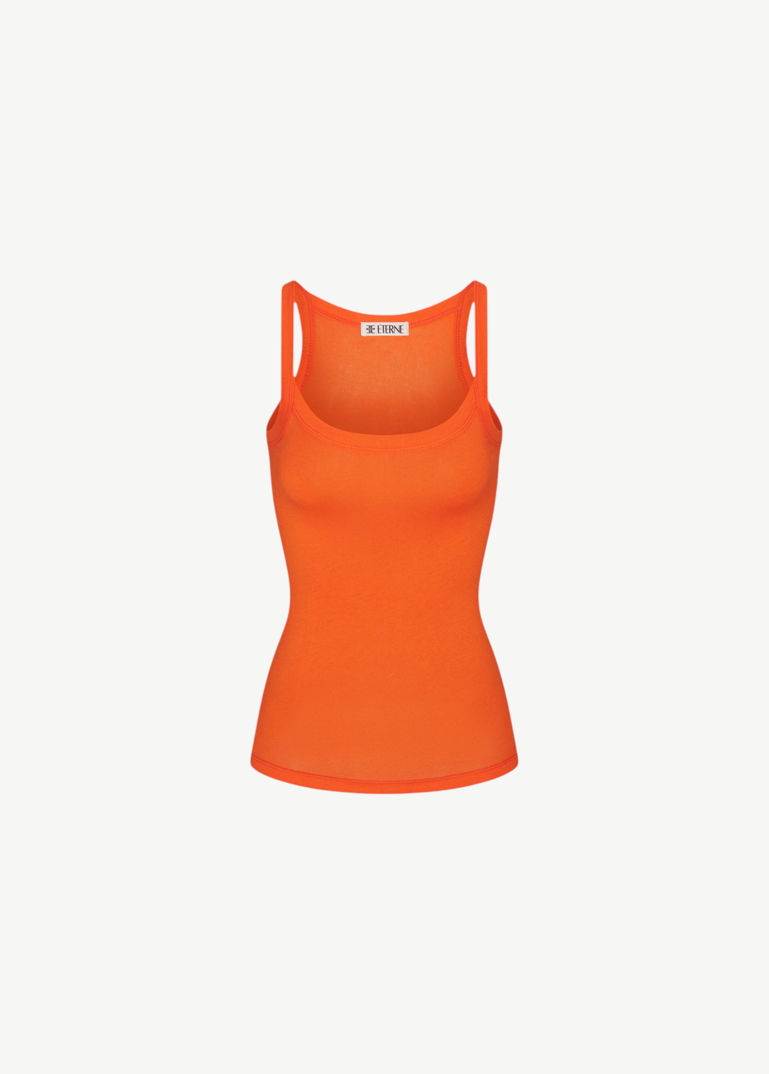 Bright orange Duke Tank in a slim-fit, cotton-modal scoop-neck style.
