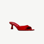 KABE SHOP INC Dona Mule in red patent leather with a 50mm sculptural heel and modern square toe design.
