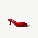 KABE SHOP INC Dona Mule in red patent leather with a 50mm sculptural heel and modern square toe design.
