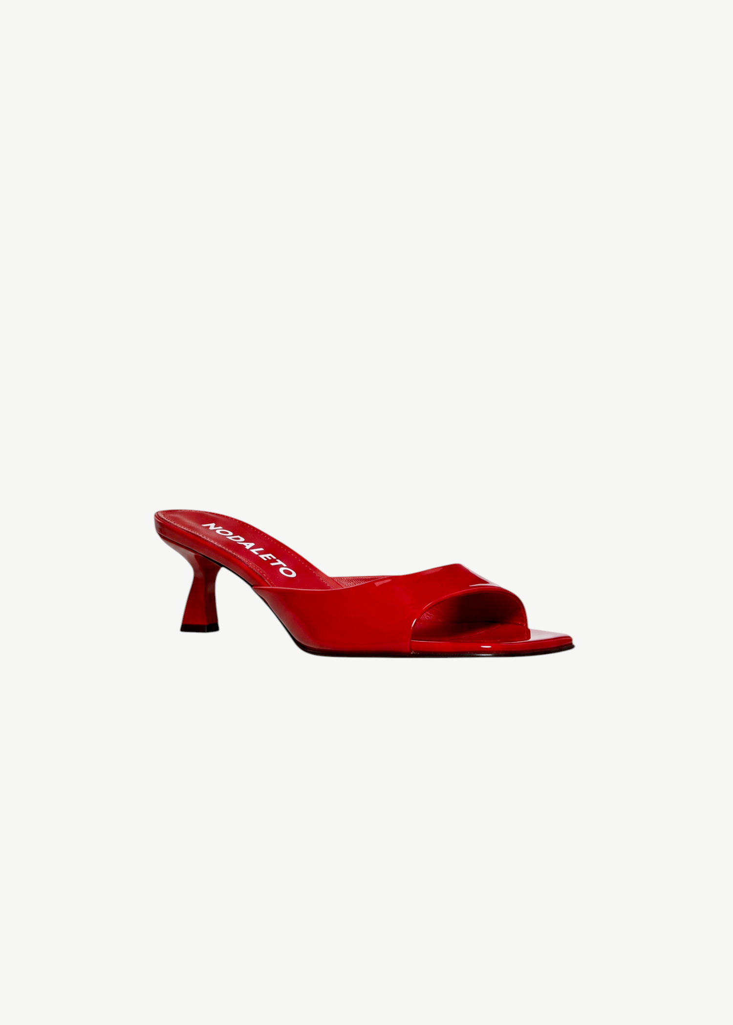 KABE SHOP INC Dona Mule in red patent leather with a 50mm sculptural heel and modern square toe design.