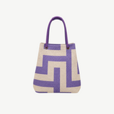 KABE SHOP INC ÉPICE beach bag in beige linen with a purple geometric pattern and matching rope handles.