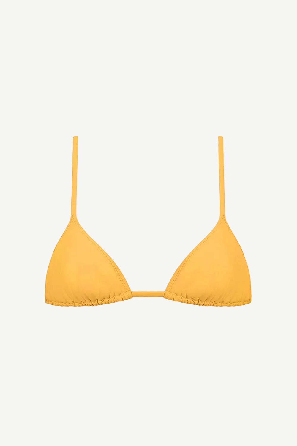 Equator Top – a yellow triangle bikini top featuring thin shoulder straps and a simple, minimalistic design, crafted from soft matte fabric and displayed on a white background.