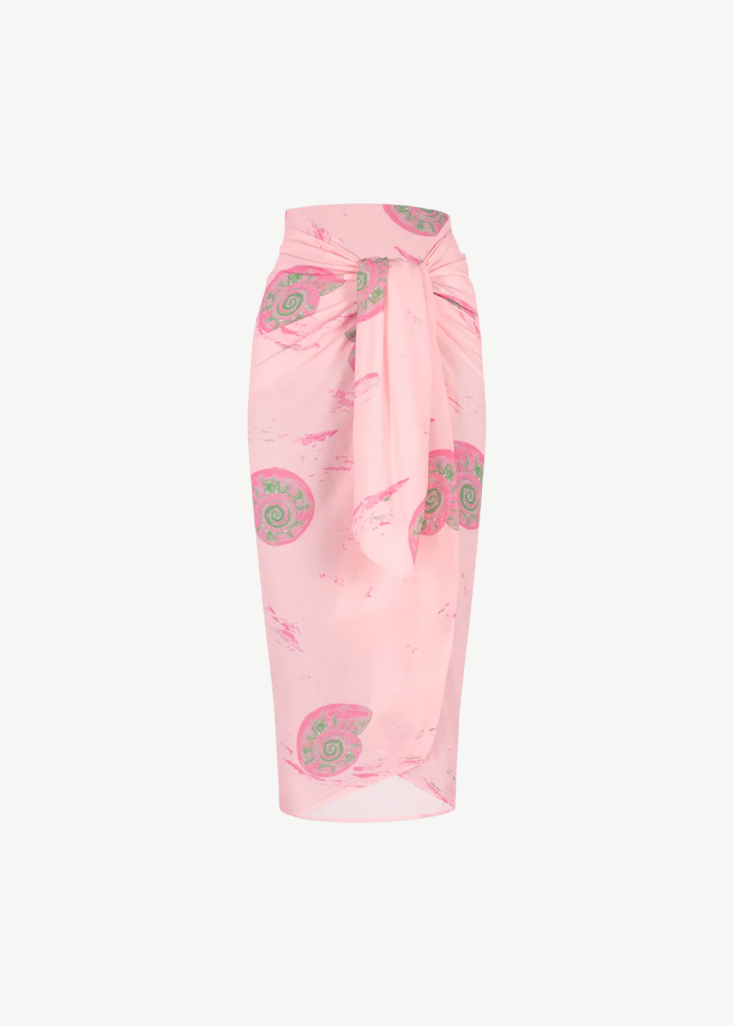 KABE SHOP INC Volante sarong in pink viscose voile with a green and pink seashell print and front tie detail