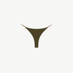 KABE SHOP INC Nika thong bikini bottom in olive green with minimal coverage and decorative side bead details