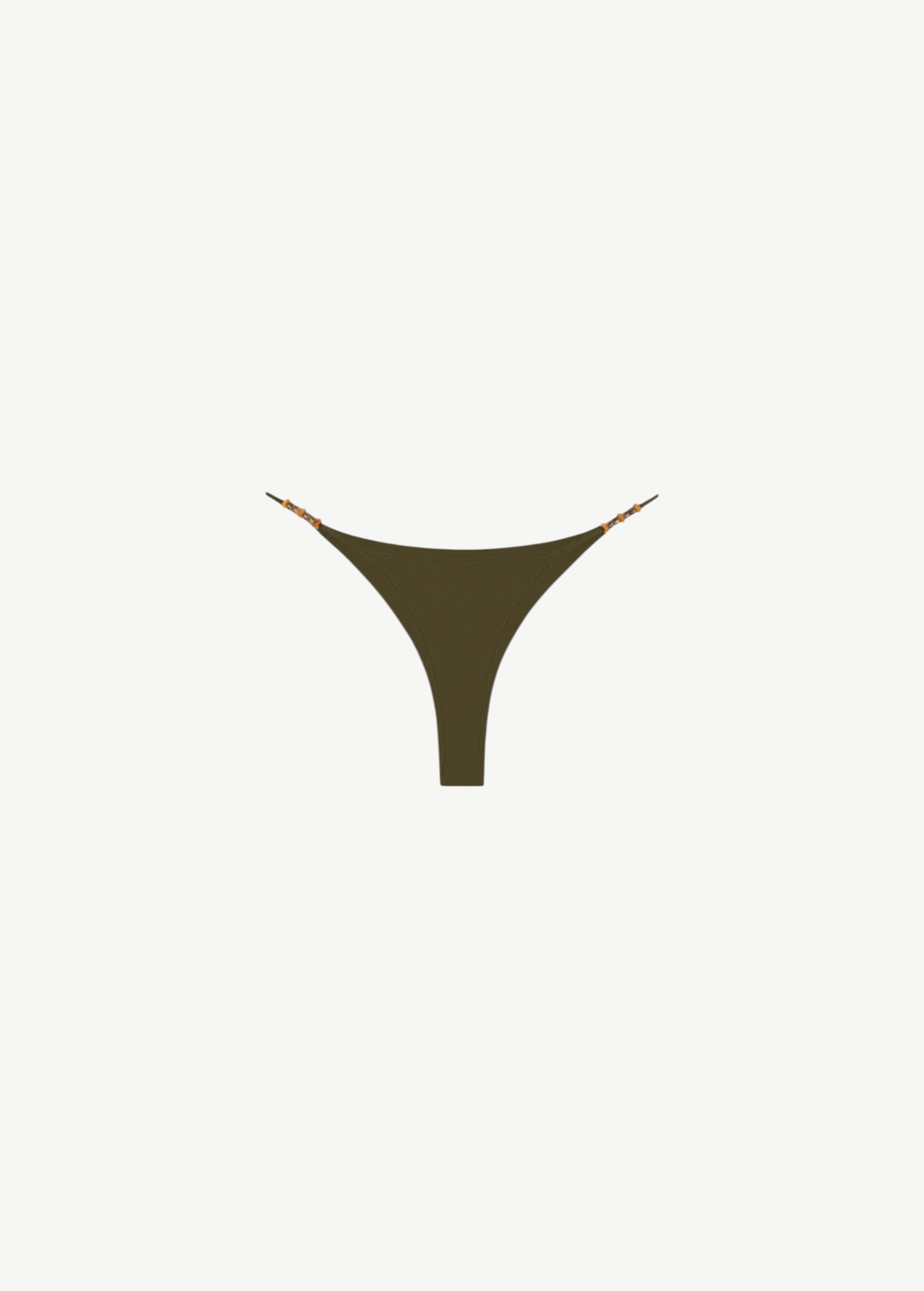KABE SHOP INC Nika thong bikini bottom in olive green with minimal coverage and decorative side bead details