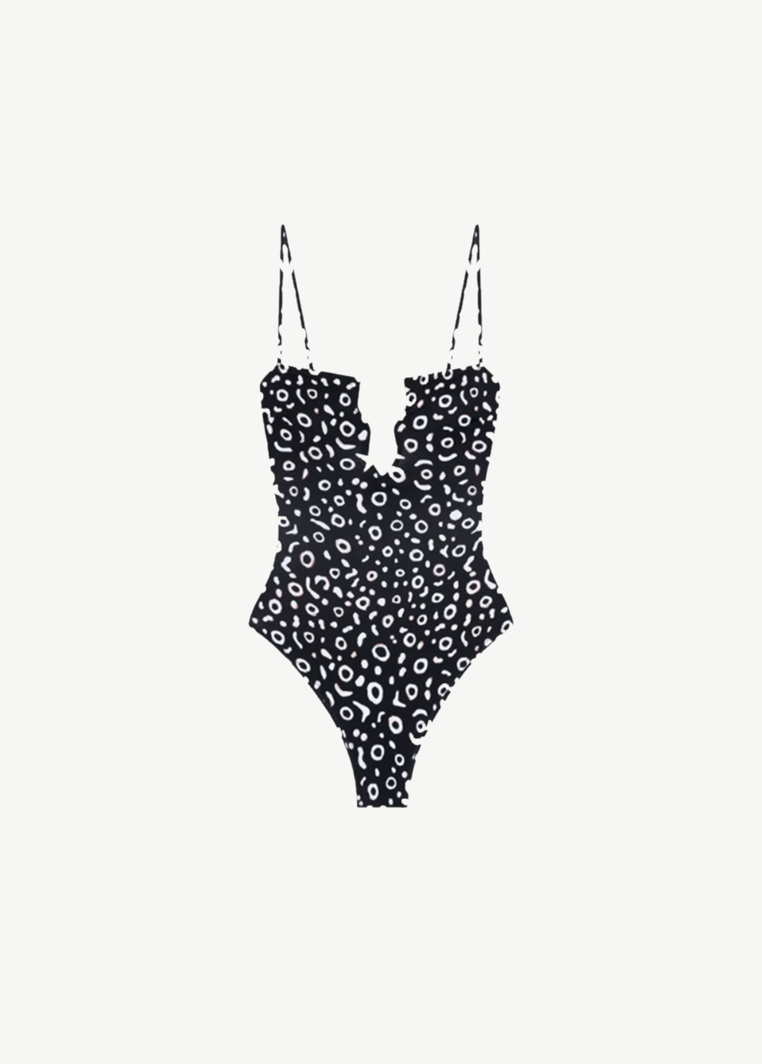 KABE SHOP INC Regatta one-piece swimsuit in black and white abstract print with a modern zig-zag neckline detail.