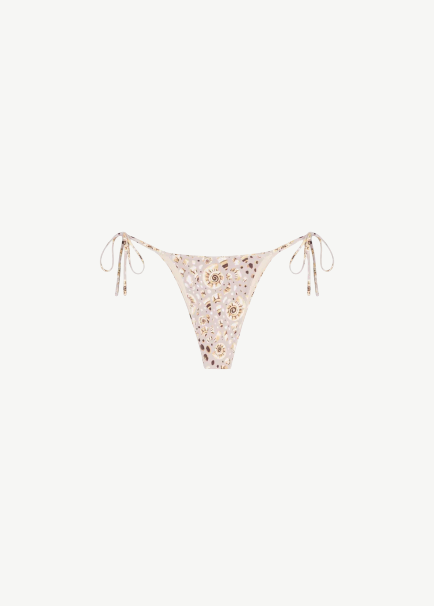 KABE SHOP INC Minerva bikini bottom in a beige seashell print with side tie strings and delicate bead detailing.
