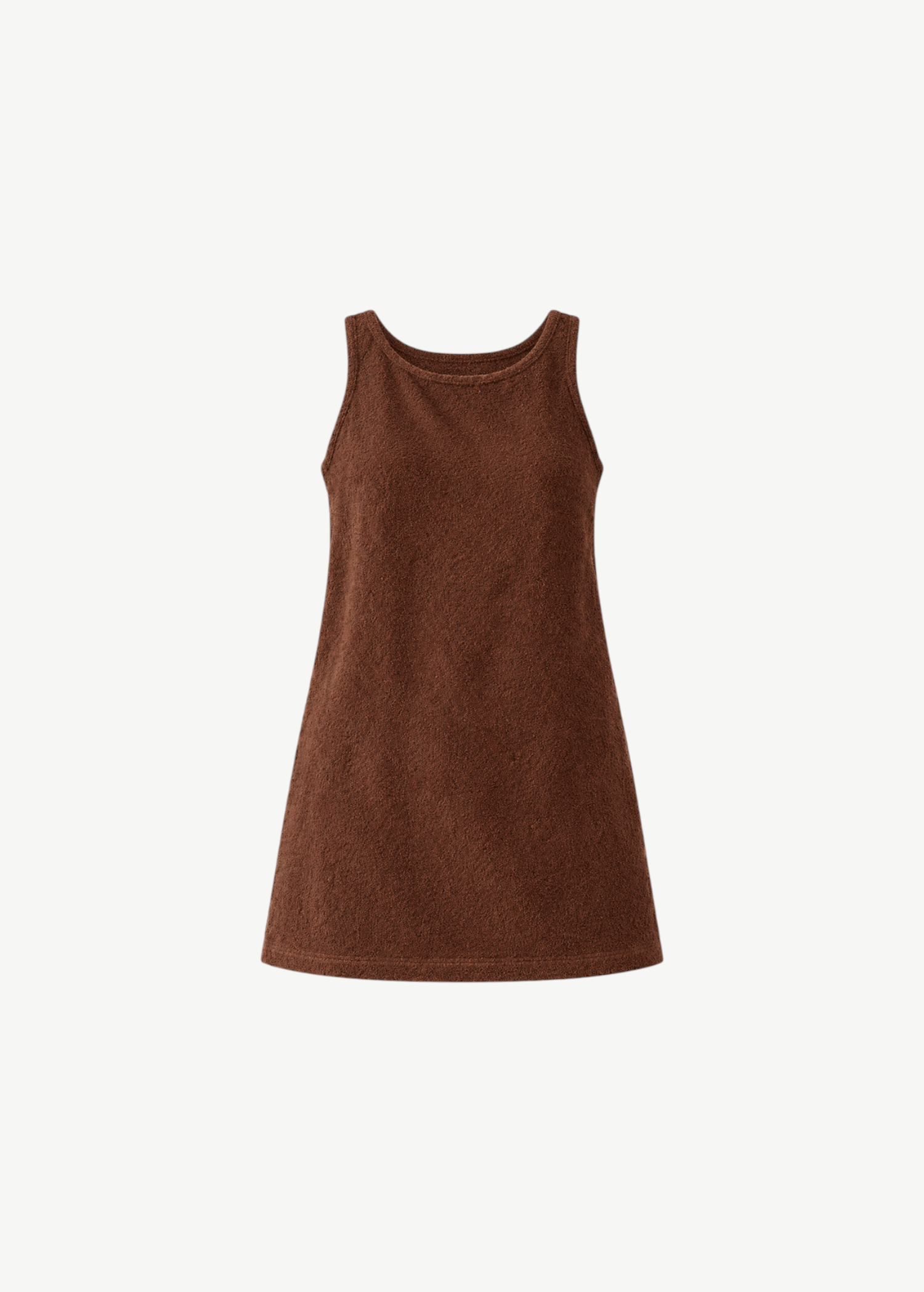 KABE SHOP INC brown terry cloth sleeveless Cruise Dress with a simple round neckline and relaxed silhouette