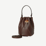 KABE SHOP INC Nirmala bucket bag in dark brown leather with a unique crystal drawstring closure and braided trim
