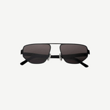 Introducing the Victoire rectangular black sunglasses with dark lenses and slim metal frames, accented by subtle gold branding at the temple. Displayed facing forward on a white background, these sunglasses deliver stylish UV400 protection for dependable eye care.