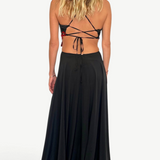KABE SHOP INC backless black silk cut-out dress with hand-knitted detailing and adjustable lace-up back straps