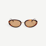 KABE Ambra oval sunglasses featuring a tortoiseshell frame and gradient brown lenses with gold-tone details.
