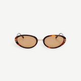 KABE Ambra oval sunglasses featuring a tortoiseshell frame and gradient brown lenses with gold-tone details.