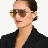 KABE SHOP INC Amelia pilot sunglasses with bold yellow frames and matching tinted lenses worn by a model
