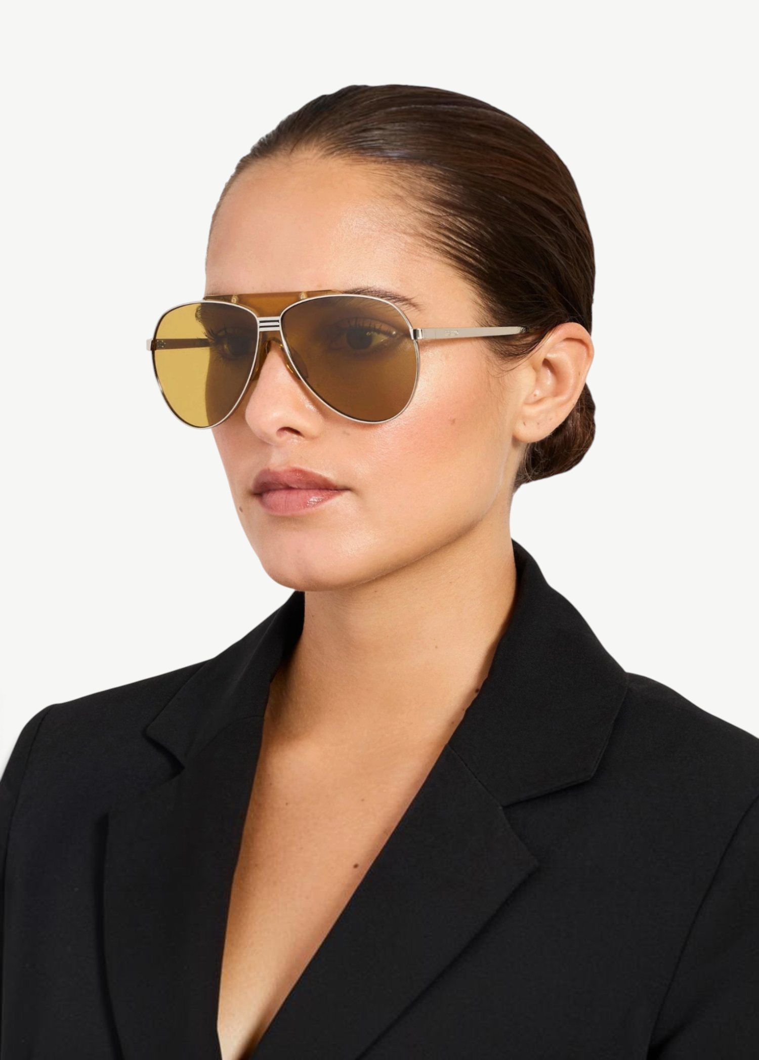 KABE SHOP INC Amelia pilot sunglasses with bold yellow frames and matching tinted lenses worn by a model