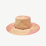 KABE SHOP INC Awisqa hat featuring a woven straw design with geometric pink and beige patterns and a braided trim.