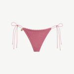 KABE SHOP INC Bas Paris metallic pink bikini bottom with lace trim, side ties, and gold-tone lion-head medallion.