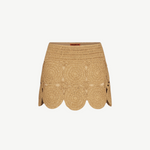 KABE SHOP INC Beep Beep mini skirt in beige lurex crochet with circular medallion motifs and a scalloped hem.