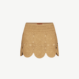 KABE SHOP INC Beep Beep mini skirt in beige lurex crochet with circular medallion motifs and a scalloped hem.