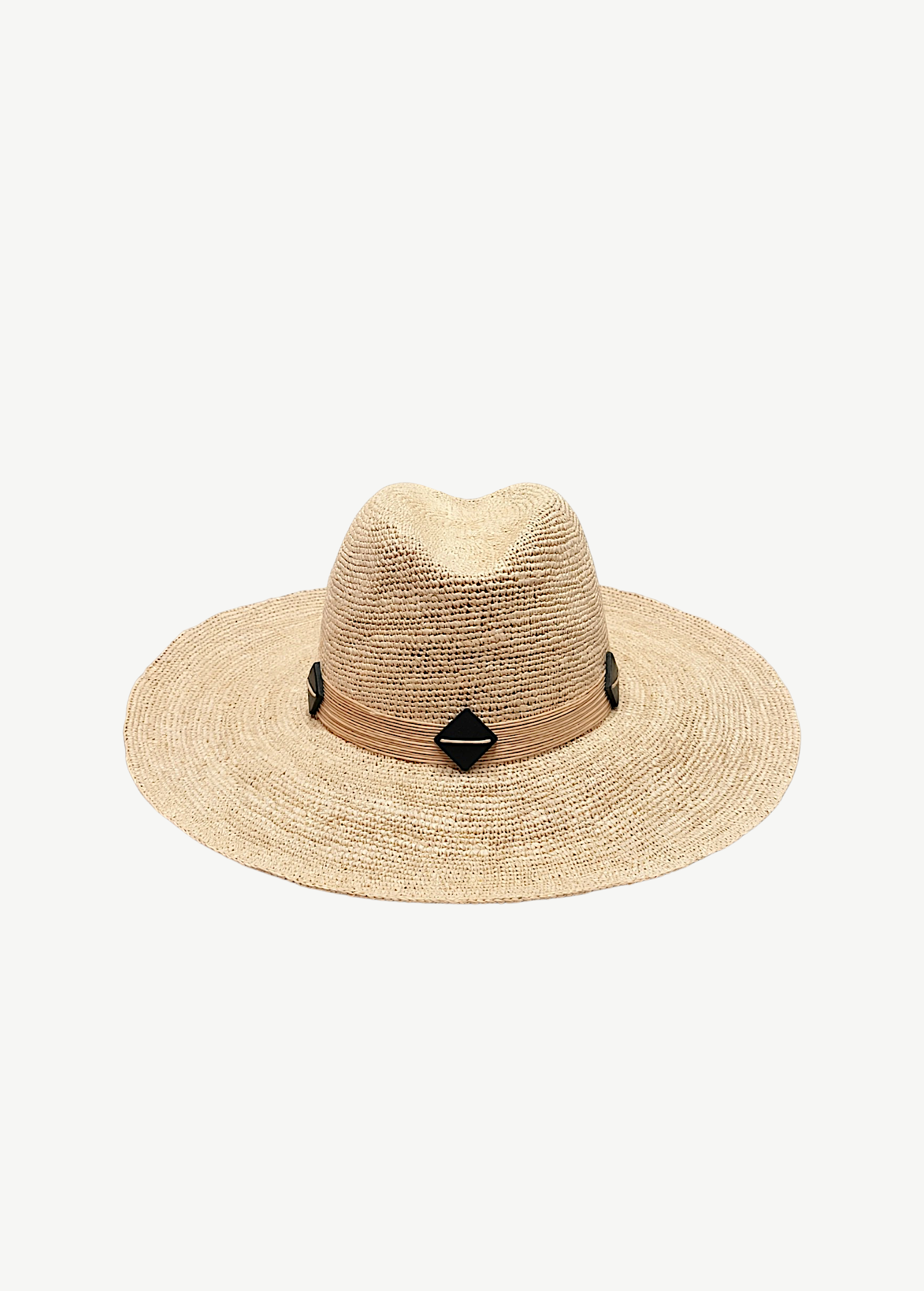 KABE SHOP INC Bianca Classico straw hat with a structured crown and natural cord featuring diamond Tagua nut beads.