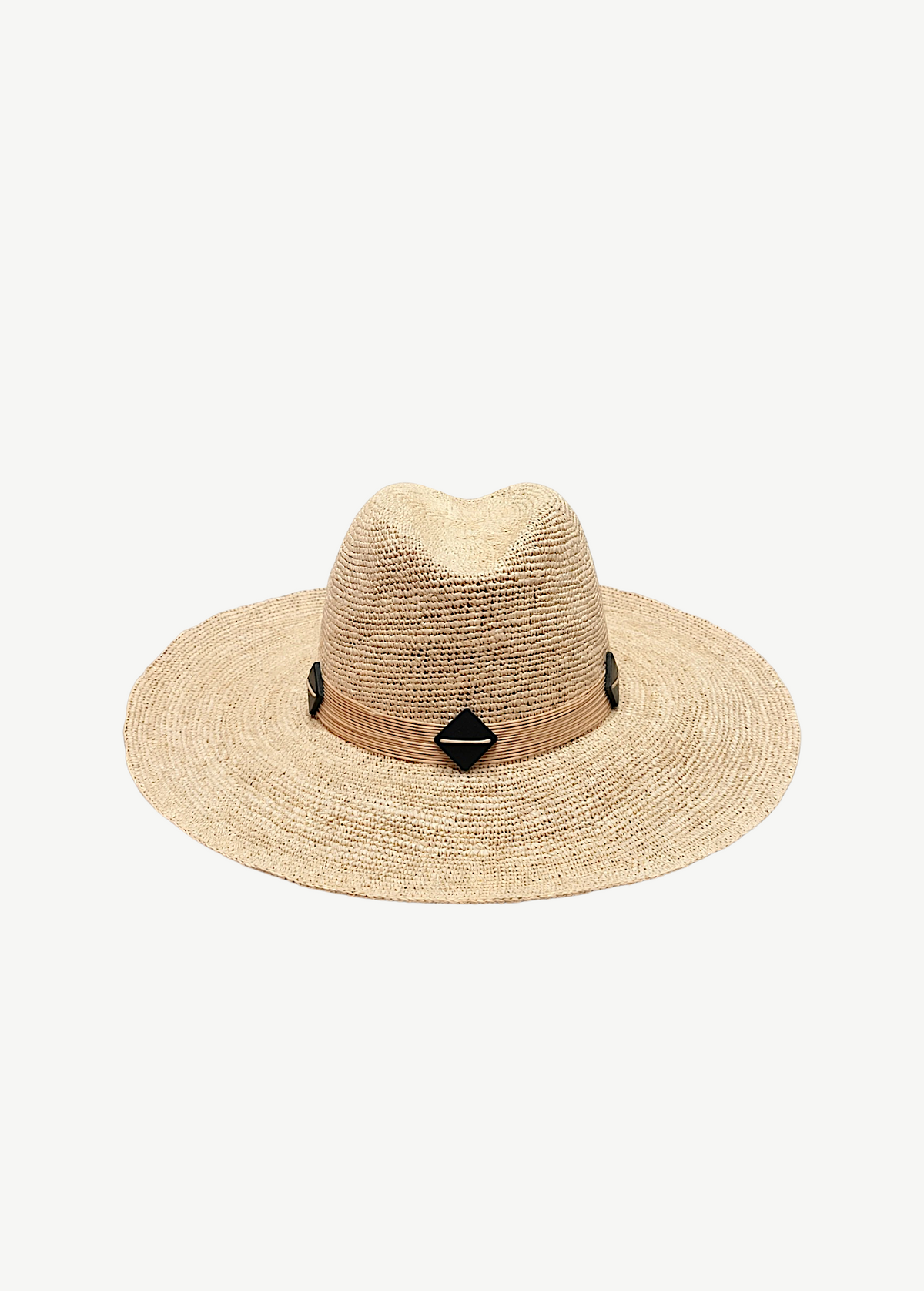 KABE SHOP INC Bianca Classico straw hat with a structured crown and natural cord featuring diamond Tagua nut beads.
