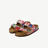 KABE SHOP INC Birkenstocks sandals with hand-painted pink rainbow and floral patterns and adjustable buckle straps