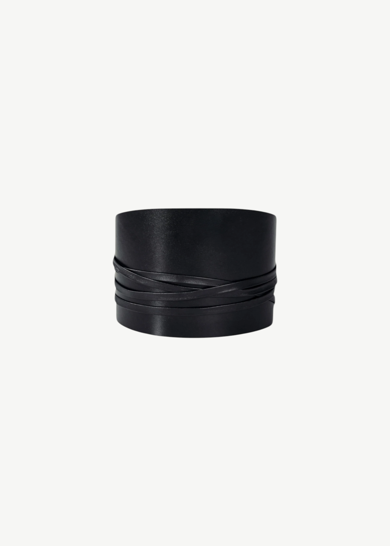 KABE SHOP INC black calfskin Undone Corset Belt featuring a wide, sculpted design with wrap-around leather straps.