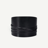 KABE SHOP INC black calfskin Undone Corset Belt featuring a wide, sculpted design with wrap-around leather straps.