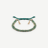 KABE SHOP INC N° 183 braided bracelet in emerald green cord and gold chain with delicate tassel accents