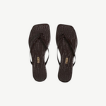 KABE SHOP INC Square Toe Lily flip flops in dark brown crocodile-embossed leather with a square-toe silhouette.