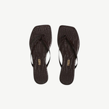 KABE SHOP INC Square Toe Lily flip flops in dark brown crocodile-embossed leather with a square-toe silhouette.