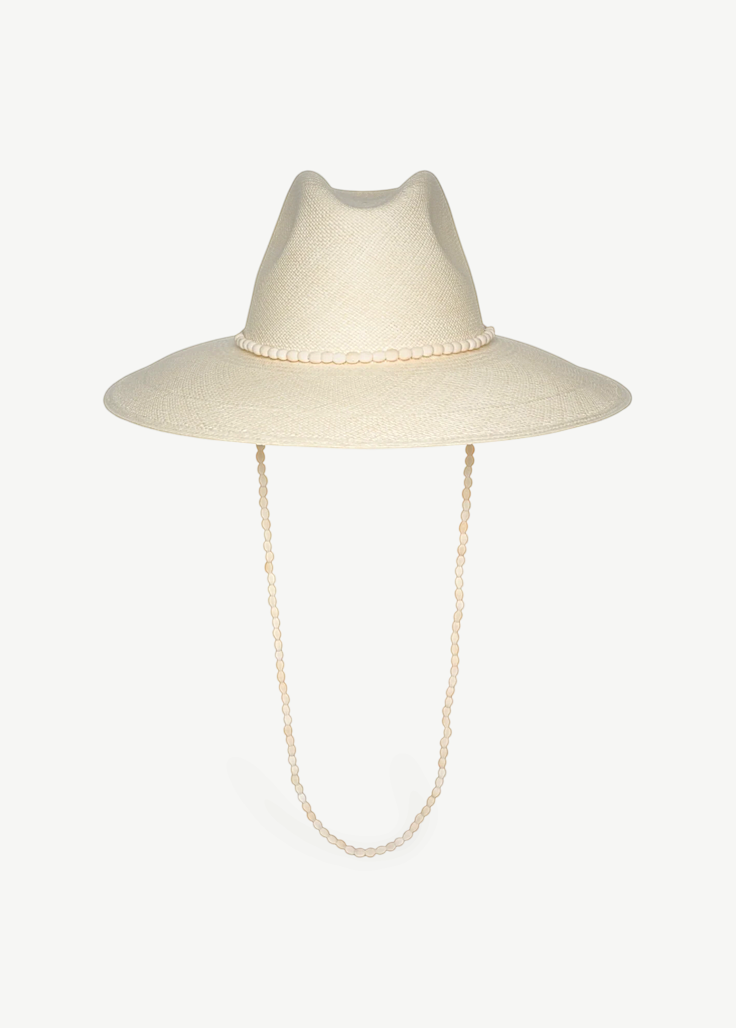 KABE SHOP INC Cajas wide brim straw hat in cream with a beaded hat band and matching beaded chin strap