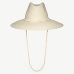 KABE SHOP INC Cajas wide brim straw hat in cream with a beaded hat band and matching beaded chin strap
