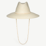 KABE SHOP INC Cajas wide brim straw hat in cream with a beaded hat band and matching beaded chin strap