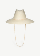 KABE SHOP INC Cajas wide brim straw hat in cream with a beaded hat band and matching beaded chin strap