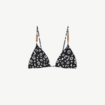 KABE SHOP INC Calypso triangle bikini top in black and white abstract print with wooden bead strap detailing
