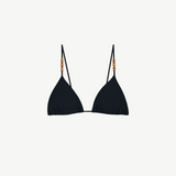 KABE SHOP INC Calypso bikini top in black with minimal triangle cups and decorative wooden bead strap detailing