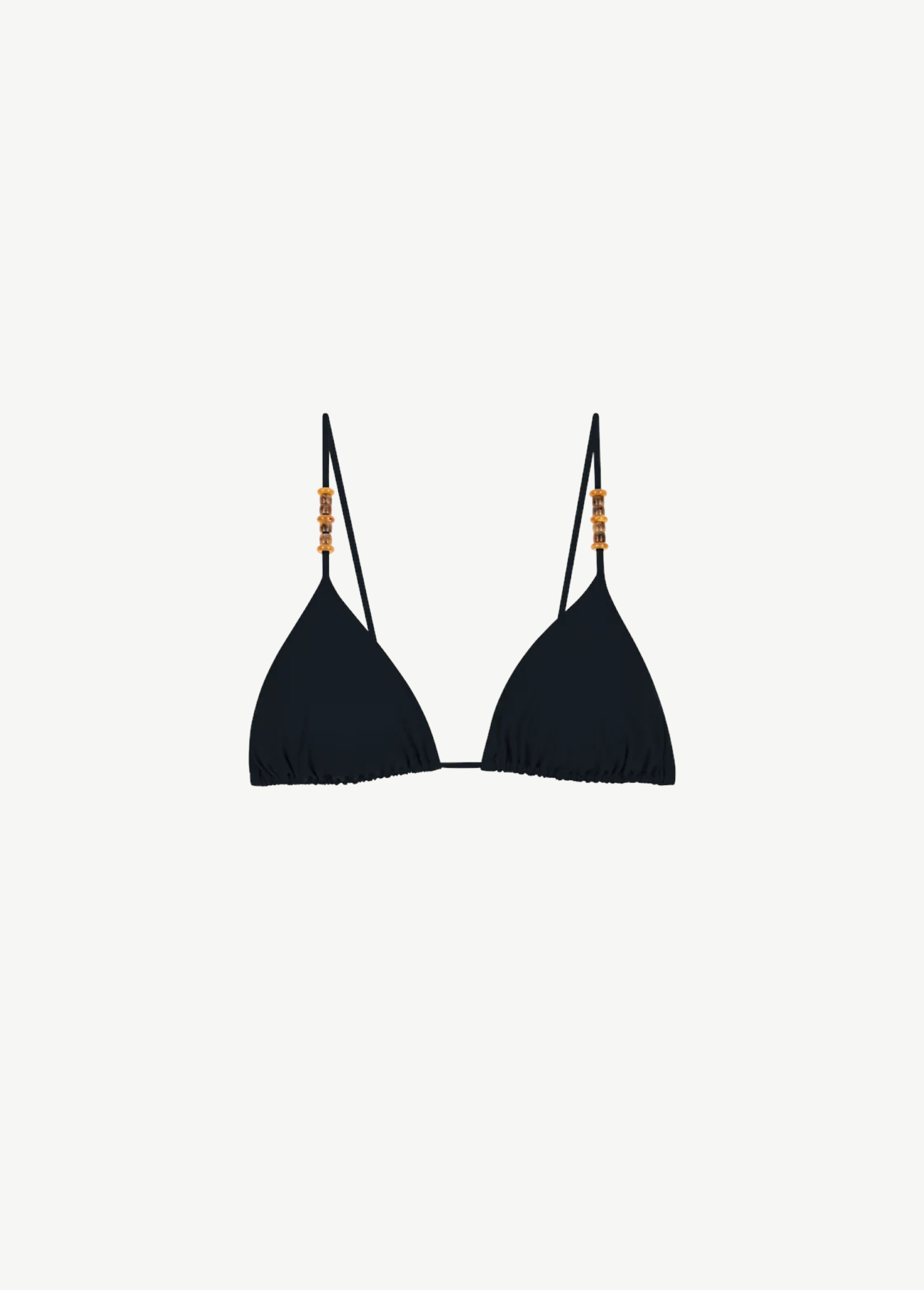 KABE SHOP INC Calypso bikini top in black with minimal triangle cups and decorative wooden bead strap detailing