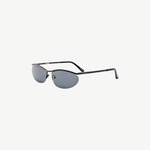 KABE SHOP INC Charlotte sunglasses with a sleek black metal oval frame and dark blue lenses.
