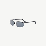 KABE SHOP INC Charlotte sunglasses with a sleek black metal oval frame and dark blue lenses.