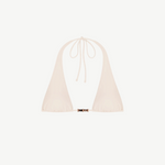 KABE SHOP INC Cleo halterneck bikini top in cream with 70s-inspired amber bead detailing on the front