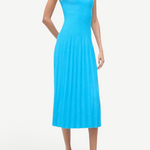 KABE SHOP INC Ellison Dress in vibrant cobalt blue featuring a sleeveless ribbed knit midi silhouette
