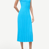 KABE SHOP INC Ellison Dress in vibrant cobalt blue featuring a sleeveless ribbed knit midi silhouette