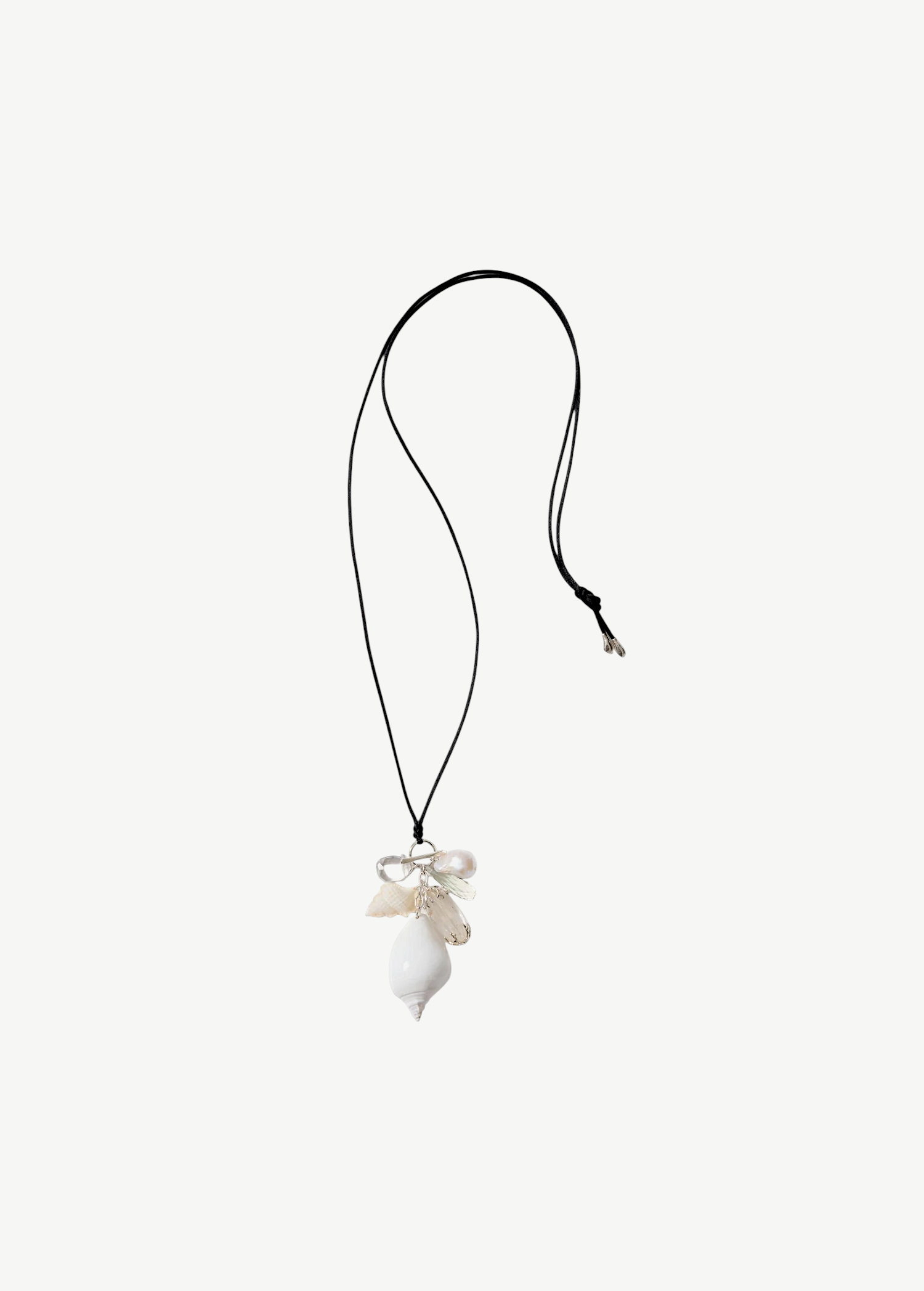 KABE SHOP INC conch shell and freshwater baroque pearl necklace on a long adjustable black satin cord